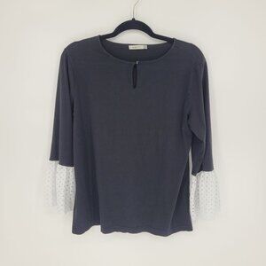 Maude Vivante womens large black white bell perforated cuff stretchy 3/4 sleeve